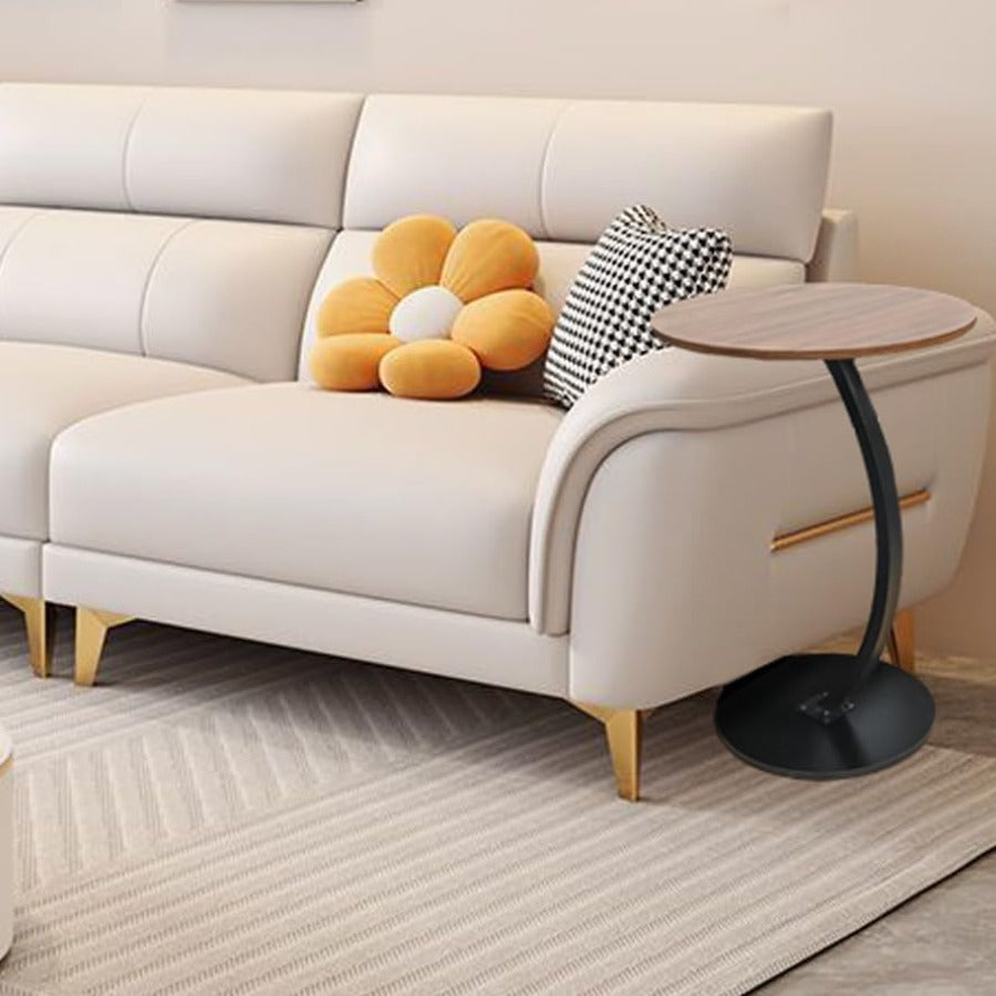 Masuta rotunda pentru Cafea, MDF cu Metal, Picior Curbat, 40×62.5 cm, Maro-Negru