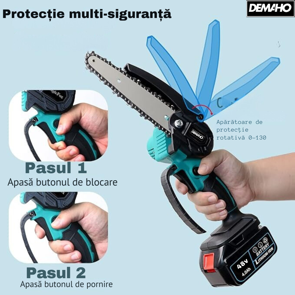 Drujba Fierastrau cu 2 Acumulator 36V, lama 6 inch/15 cm, 2 lanturi, fara fir, portabil