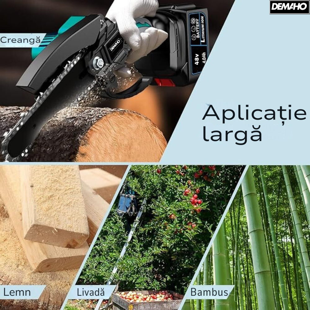 Drujba Fierastrau cu 2 Acumulator 36V, lama 6 inch/15 cm, 2 lanturi, fara fir, portabil