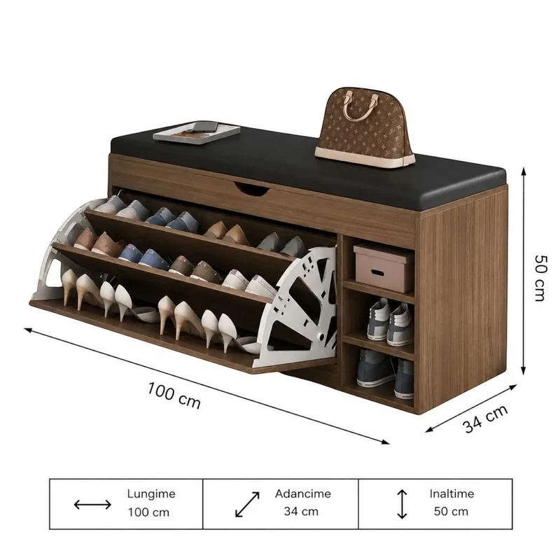 Dulap pentru pantofi tip bancheta Maro, 6 rafturi, 100x34x50 cm