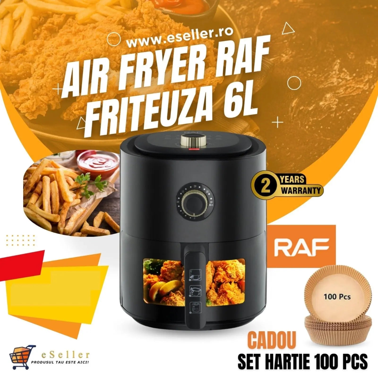 Air Fryer RAF-5332B - Friteuza Cu Aer Cald, Fara Ulei, Capacitate 6L ...