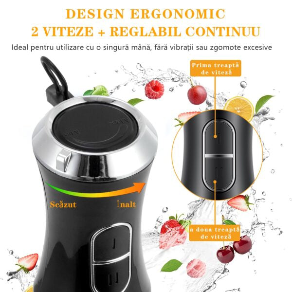 Set blender de mâna 4 in 1, 1500W cu 9 viteze și funcție turbo