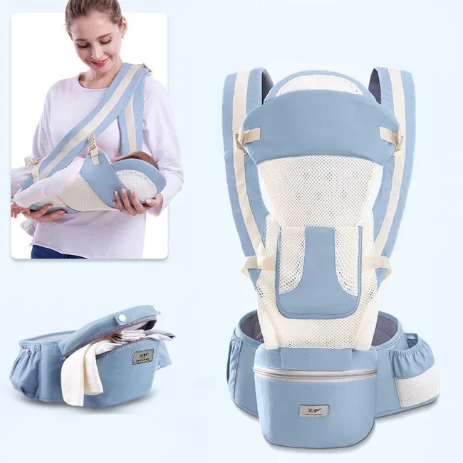 Marsupiu ergonomic, multifunctional pentru bebelusi, 15in1, greutate maxima 25 kg, Roz / Albastru
