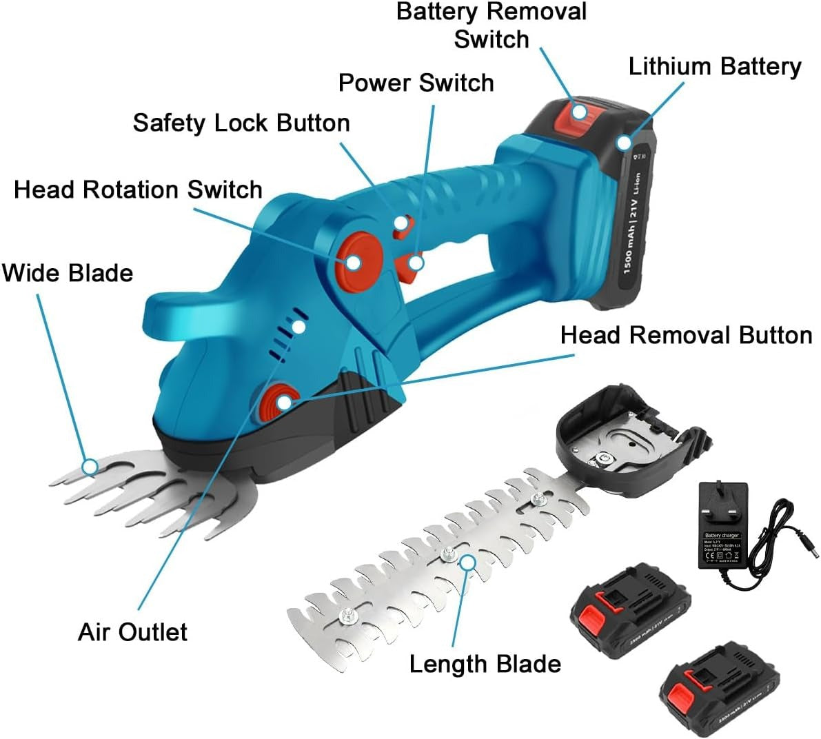 Foarfeca electrica cu 2 acumulatori 12v/5ah, pentru taiat gard viu