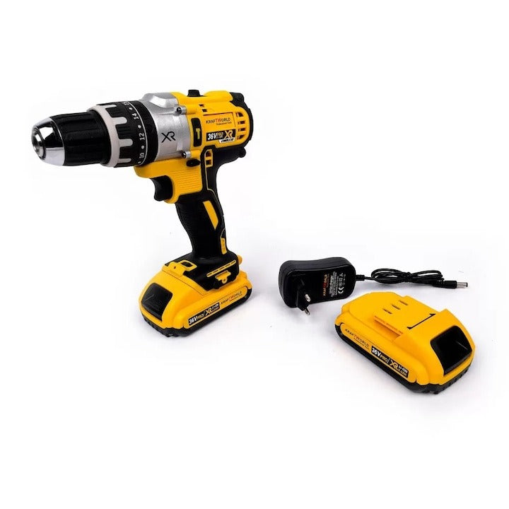 Mașina de găurit și înșurubat (bormașină) DEMAHO®, 500W, trusă completă, extra accesorii 119 piese, 2 acumulatori 36V 8 Ah, mandrină rapidă 13mm, 1500 RPM, 8000mAh, valiză inclusă, design modern