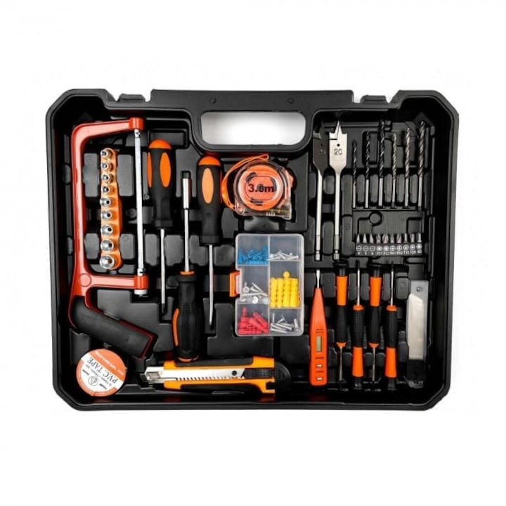 Mașina de găurit și înșurubat (bormașină) DEMAHO®, 500W, trusă completă, extra accesorii 119 piese, 2 acumulatori 36V 8 Ah, mandrină rapidă 13mm, 1500 RPM, 8000mAh, valiză inclusă, design modern