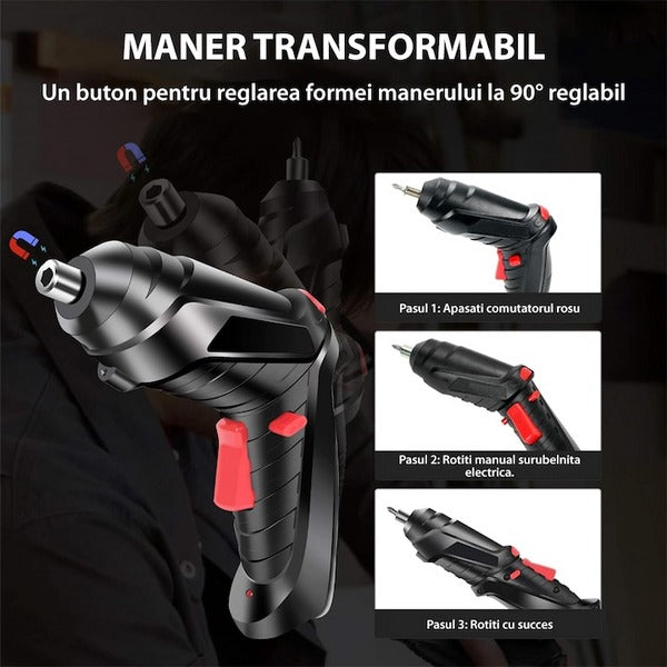 Surubelnita Electrica DEMAHO, fara Fir - 6 Nm Cuplu, Li-Ion 1800mAh, Maner Ajustabil, Set Complet de Accesorii