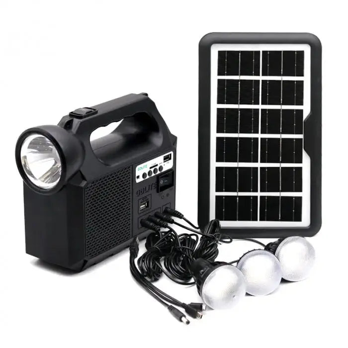 Kit Solar Portabil GDLite GD-8017M, Panou solar, USB, Bluetooth, Radio FM, MP3, Lanterna LED, 3 Becuri Incluse, Incarcare telefonica - eSeller.ro - Inovăm pentru confortul tău