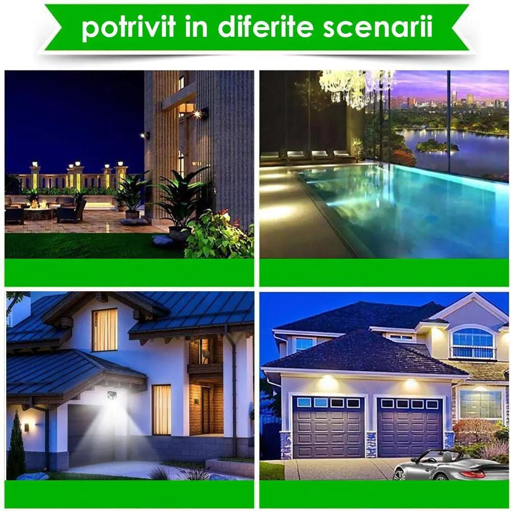 Set x4 Lampi solare LED cu 4 cadrane 100 leduri senzor de miscare si lumina unghi larg 270 gr - eSeller.ro - Inovăm pentru confortul tău