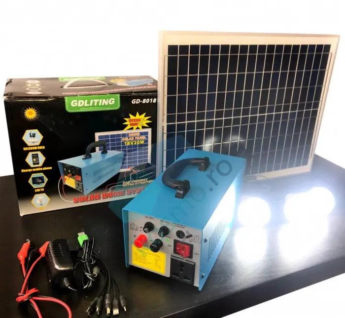 Sistem Fotovoltaic cu Panou Solar 12V/12A 100W, 3 Becuri, Iesire USB, Acumulator Incorporat, Alimentare 220 V - eSeller.ro - Inovăm pentru confortul tău