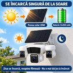 Camera de supraveghere solara 12MP 4G, Multi-lentile, Panou 20W, vedere nocturna, senzor miscare