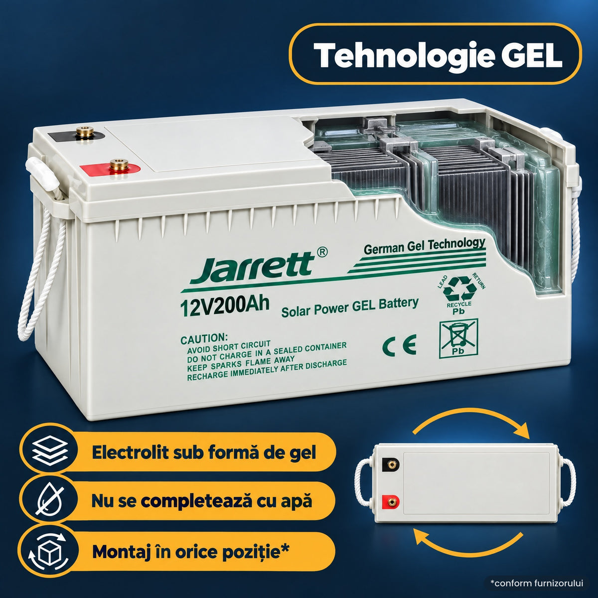 Acumulator Solar Gel Jarrett 12 V 200 Ah