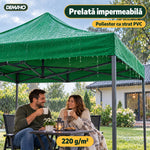 Cort Pavilion Pliabil 3 x 3 m DEMAHO, Cadru din Oțel tip Acordeon, Acoperiș Impermeabil, Montaj Rapid fără Unelte, pentr