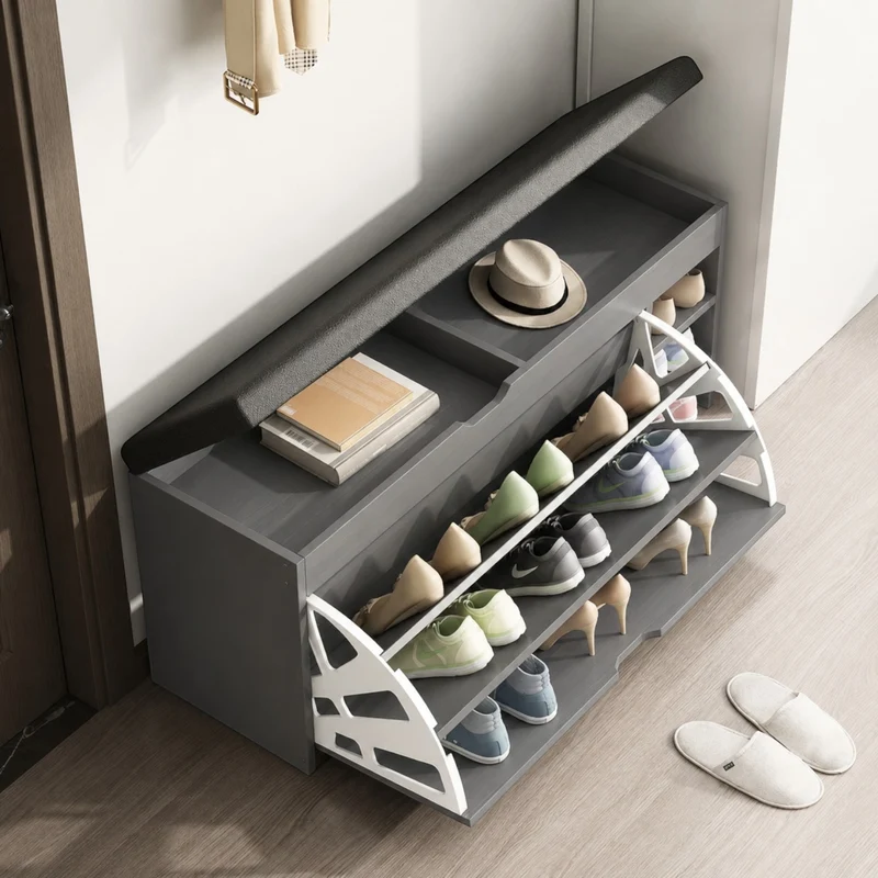 Dulap pentru pantofi tip bancheta Gri, 80 x 30 x 51 cm