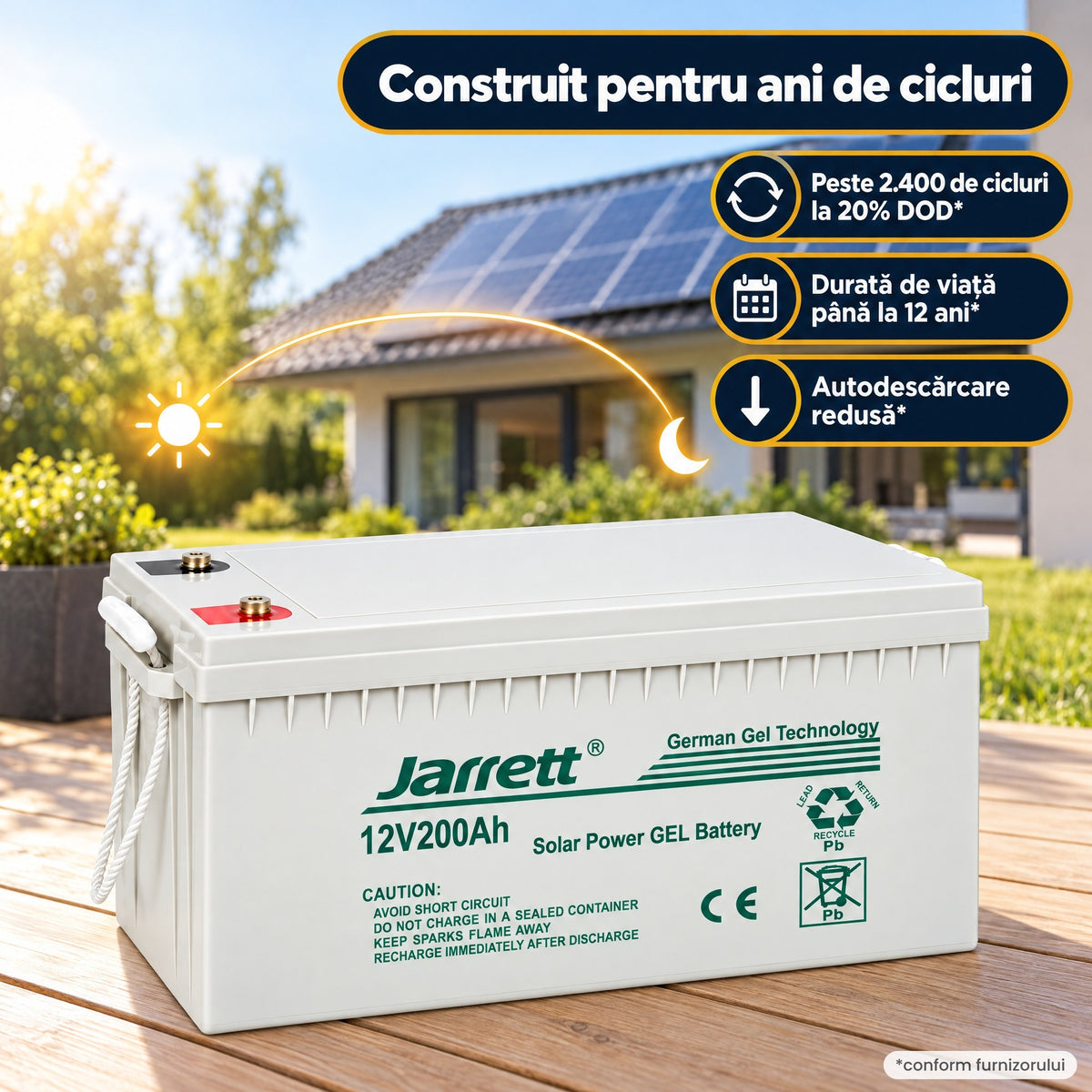 Acumulator Solar Gel Jarrett 12 V 200 Ah