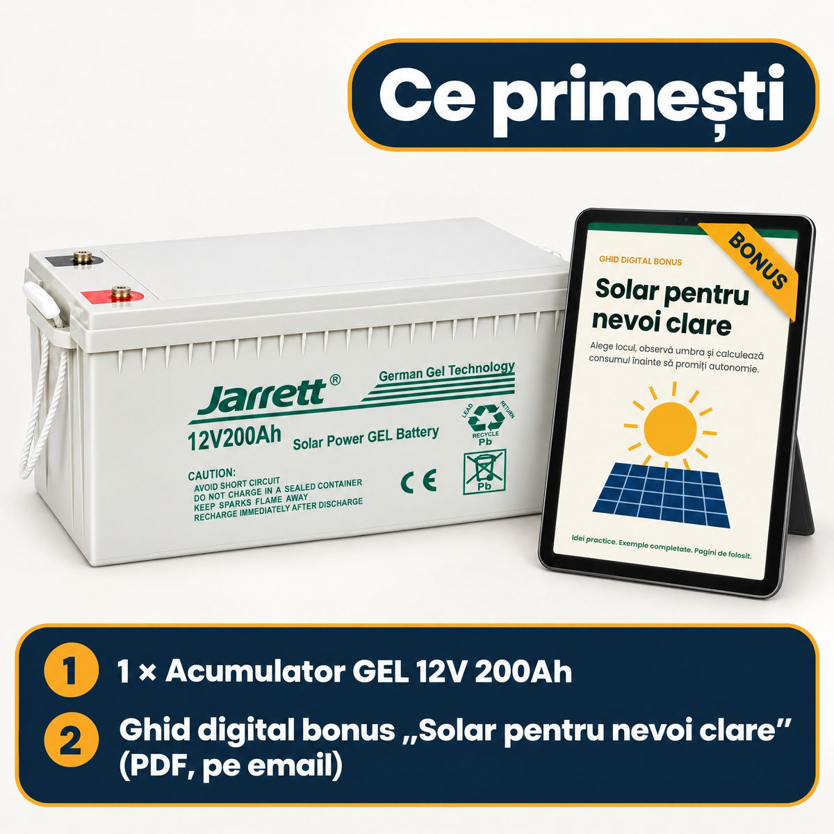 Acumulator Solar Gel Jarrett 12 V 200 Ah