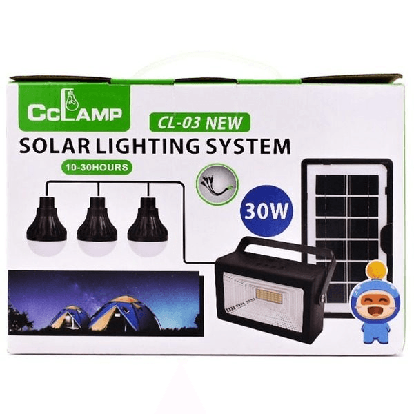 Kit solar CCLAMP CL-03 New, cu proiector 30W, functie Power Bank si 3 becuri incluse - eSeller.ro - Inovăm pentru confortul tău