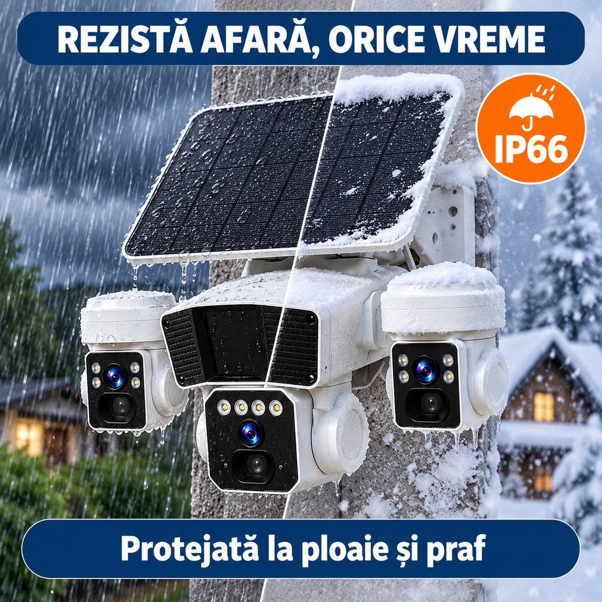 Camera de supraveghere solara 12MP 4G, Multi-lentile, Panou 20W, vedere nocturna, senzor miscare