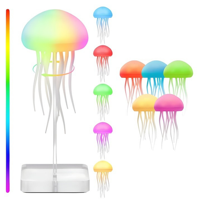 Lampa LED Meduza DEMAHO®, smart, lampa de veghe cu control vocal/buton, iluminare LED multicolor, 2 moduri de montare, pe suport/atarnat, alimentare USB, cablu inclus, alb