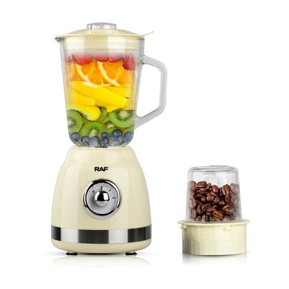 Blender Electric de sticla 2 in 1 RAF® , 1000 W cu Rasnita de Cafea, capacitate recipient 1.5L, 2 trepte viteza, Crem Metalic - eSeller.ro - Inovăm pentru confortul tău