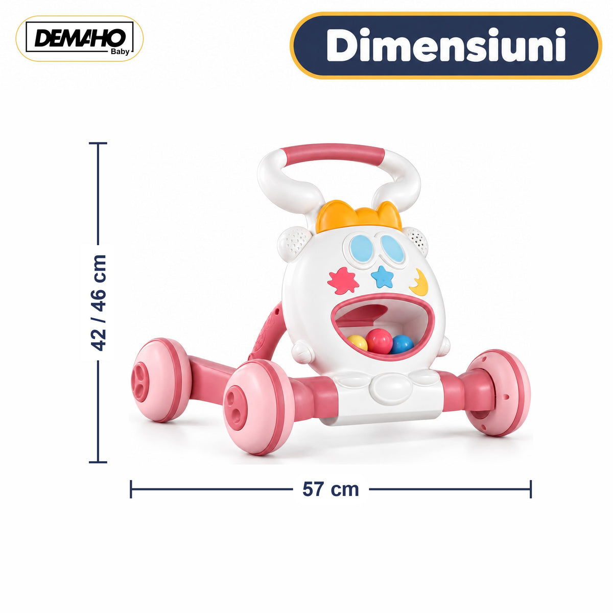 Premergător de Activități 3 în 1 DEMAHO, Lumini și Muzică, Mingi Colorate, Jucării Detașabile, Roți Antiderapante, Pliabil, 6-36 Luni