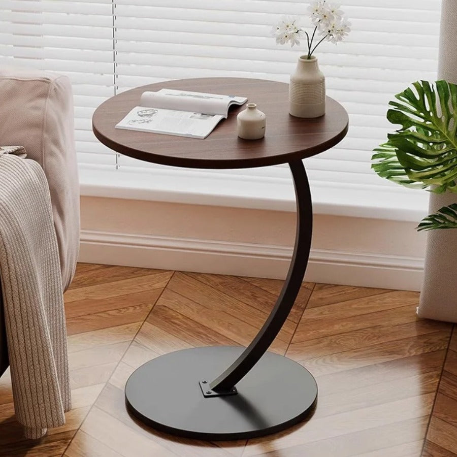 Masuta rotunda pentru Cafea, MDF cu Metal, Picior Curbat, 40×62.5 cm, Maro-Negru