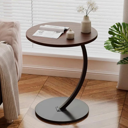 Masuta rotunda pentru Cafea, MDF cu Metal, Picior Curbat, 40×62.5 cm, Maro-Negru