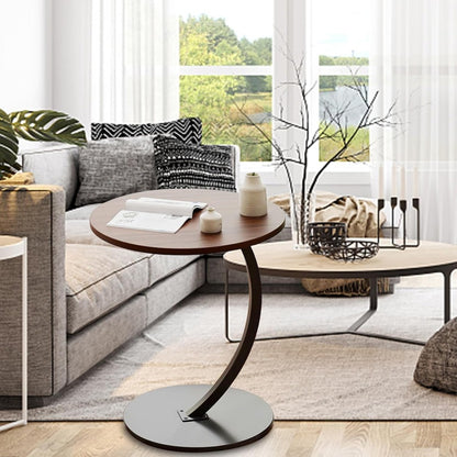 Masuta rotunda pentru Cafea, MDF cu Metal, Picior Curbat, 40×62.5 cm, Maro-Negru