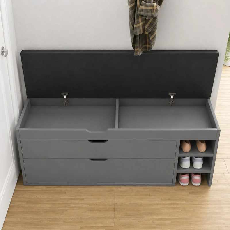 Dulap pentru pantofi tip bancheta Gri, 80 x 30 x 51 cm