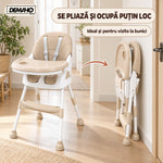Scaun de Masă pentru Bebeluși DEMAHO Baby, 2 Înălțimi, Pliabil, Tăviță Detașabilă, Centură de Siguranță + CADOU Set Hrăn