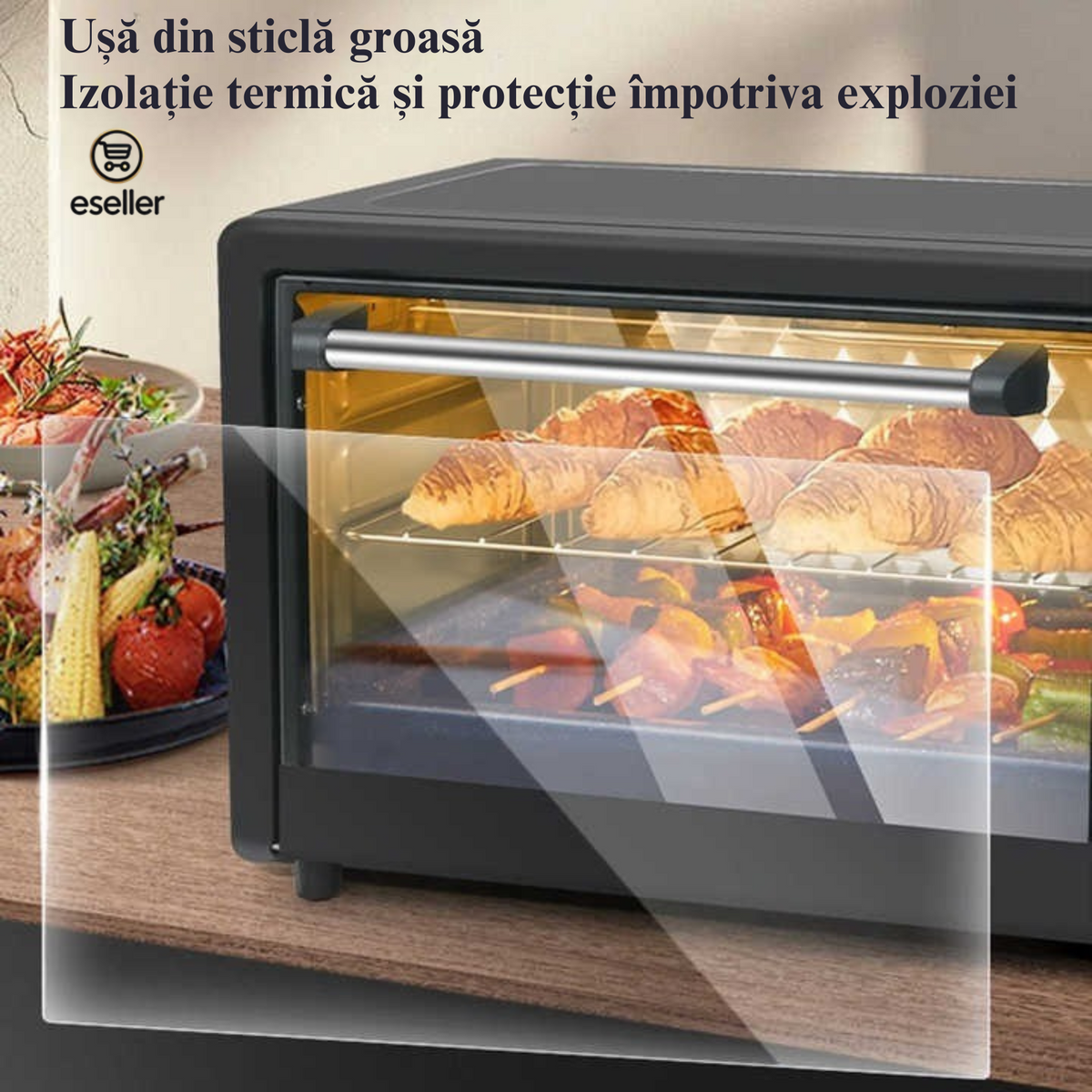 Cuptor Electric de Bucatarie 2600W – DEMAHO 48L, Tava de Copt, Gratar si Functie de Rotisor
