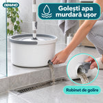 Set Mop Rotativ cu Auto-Spălare, Găleată cu Apă Curată și Murdară Separate, Stoarcere 360°, Mâner Telescopic din Inox, 2