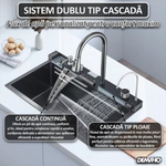 Chiuveta multifunctionala cu 2 cascade cu accesorii incluse, afisaj digital a temperaturii si robinet cascada, culoare negru grafit, dimensiune 750x460mm