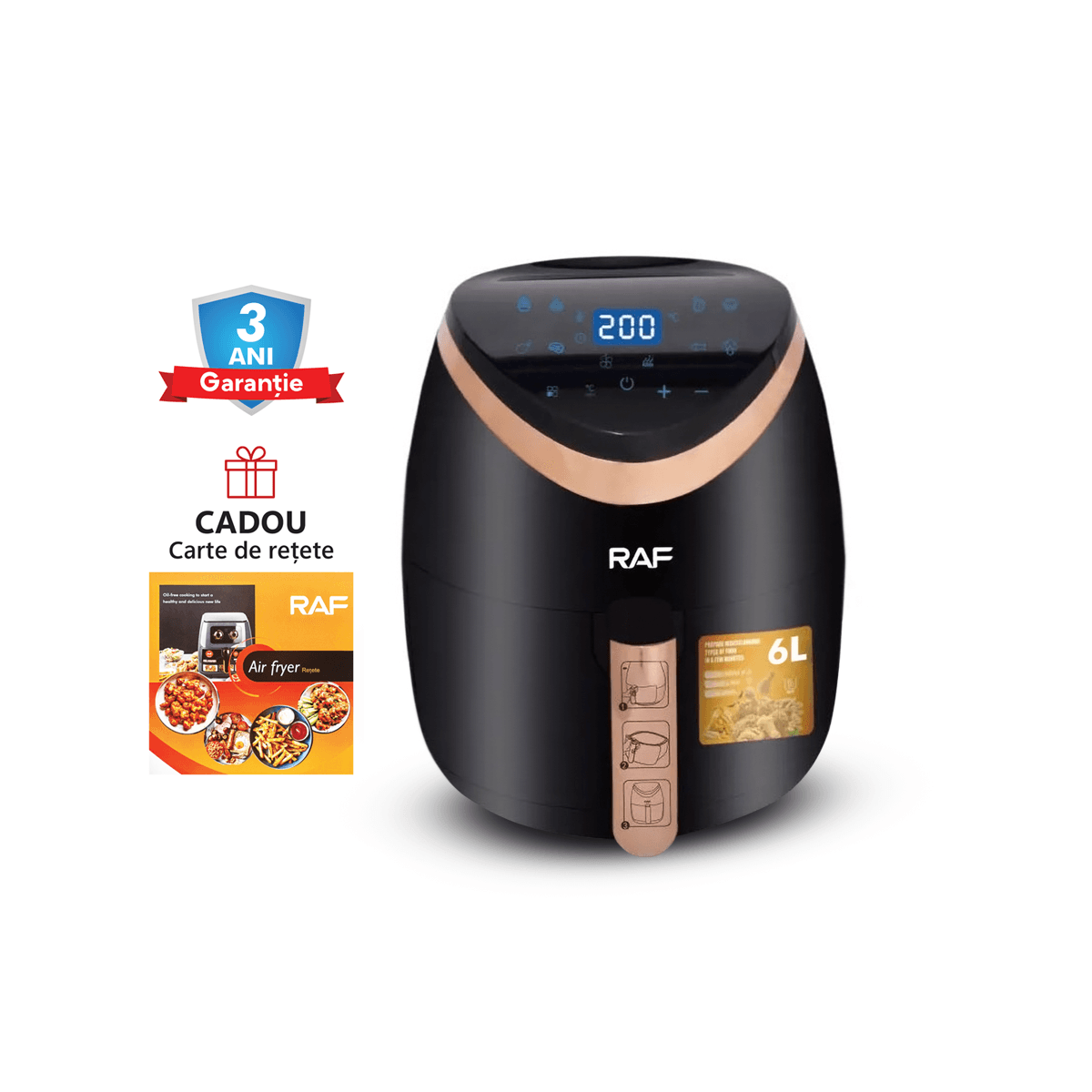 Air Fryer RAF 5234B - Friteuza cu Aer Cald, Fara Ulei, Capacitate 6L, 2400W, Negru - eSeller.ro - Inovăm pentru confortul tău