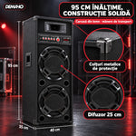 Set Boxe Active Profesionale DEMAHO 600W RMS, 95 cm, 4 Difuzoare 25 cm, Karaoke, Bluetooth, USB, Radio FM, Ecran LCD + CADOU Microfon și Telecomandă