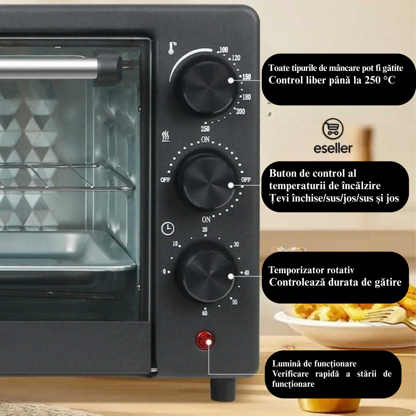 Cuptor Electric de Bucatarie 2600W – Leihmann 48L, Tava de Copt, Gratar si Functie de Rotisor