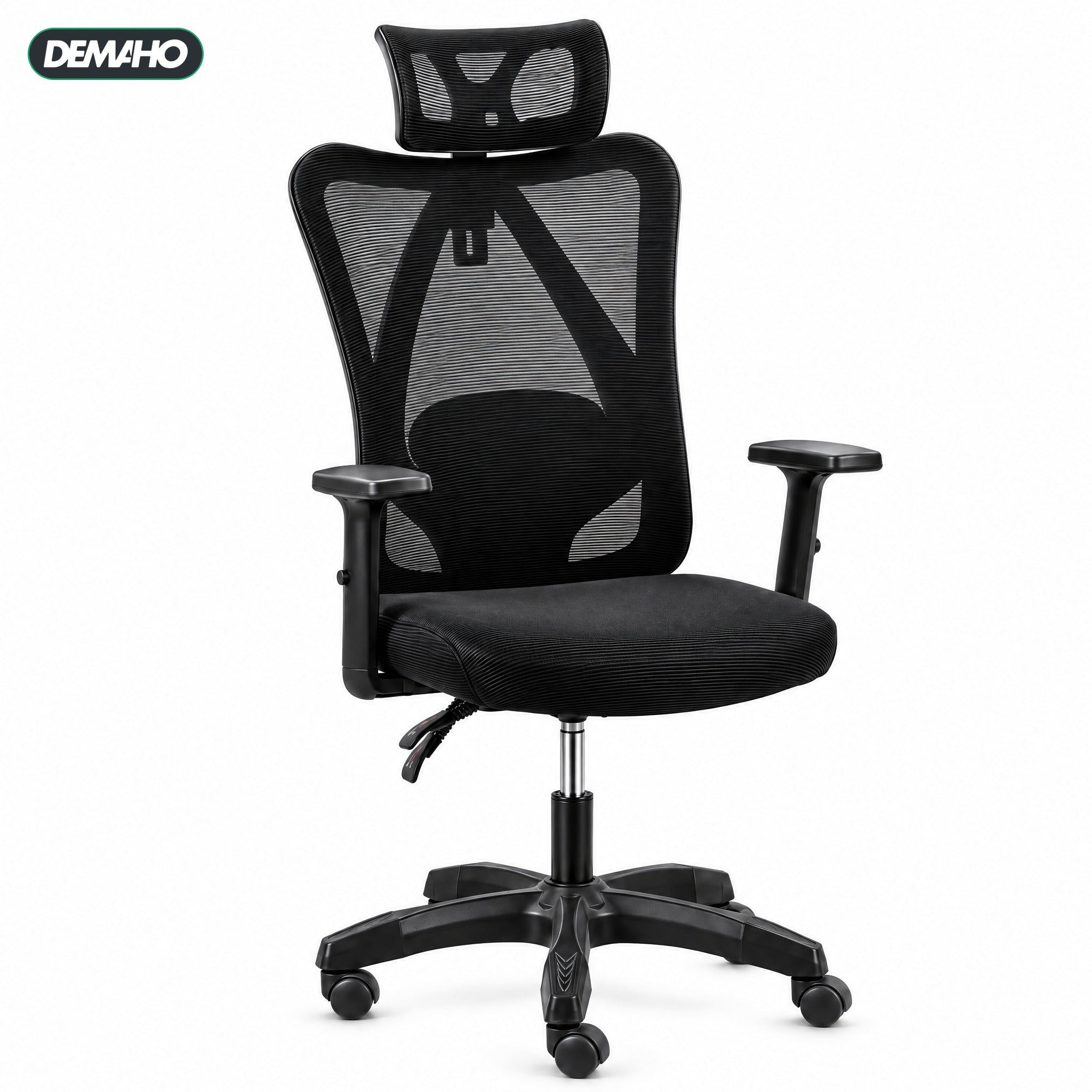 Scaun Ergonomic de Birou DEMAHO, Spătar Mesh Respirant, Suport Lombar Reglabil, Tetieră și Cotiere Reglabile, Rotativ, Negru