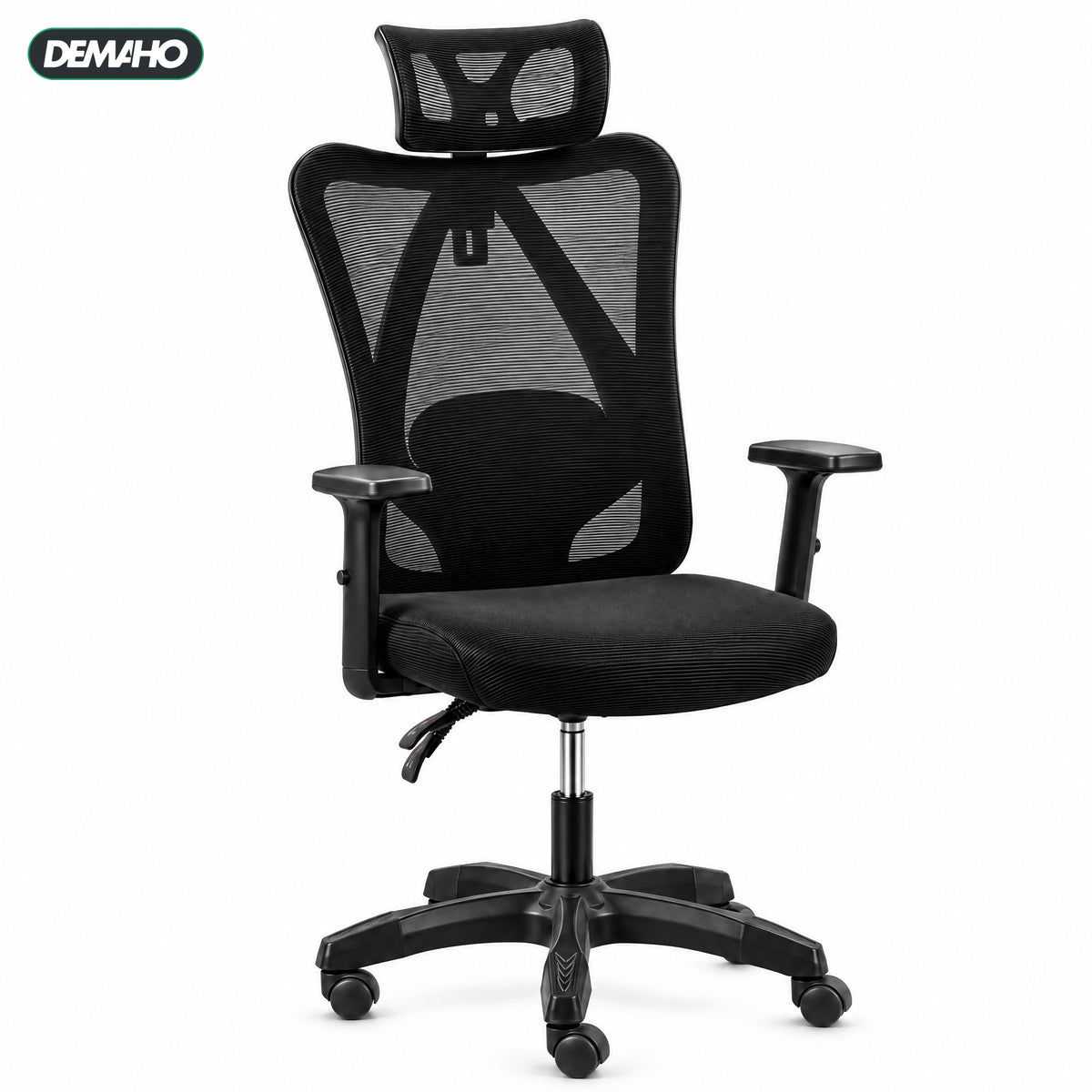 Scaun Ergonomic de Birou DEMAHO, Spătar Mesh Respirant, Suport Lombar Reglabil, Tetieră și Cotiere Reglabile, Rotativ, Negru