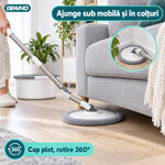 Set Mop Rotativ cu Auto-Spălare, Găleată cu Apă Curată și Murdară Separate, Stoarcere 360°, Mâner Telescopic din Inox, 2