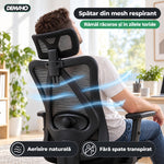 Scaun Ergonomic de Birou DEMAHO, Spătar Mesh Respirant, Suport Lombar Reglabil, Tetieră și Cotiere Reglabile, Rotativ, Negru