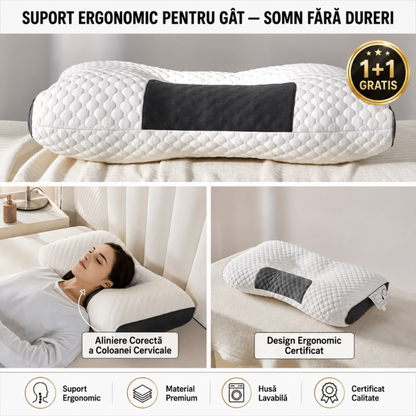 Set 2 Perne Ergonomice pentru Masajul Gâtului, Cuplu – Suport Cervical Reglabil, Husă Detașabilă Lavabilă, 40x65cm – 1+1 GRATIS