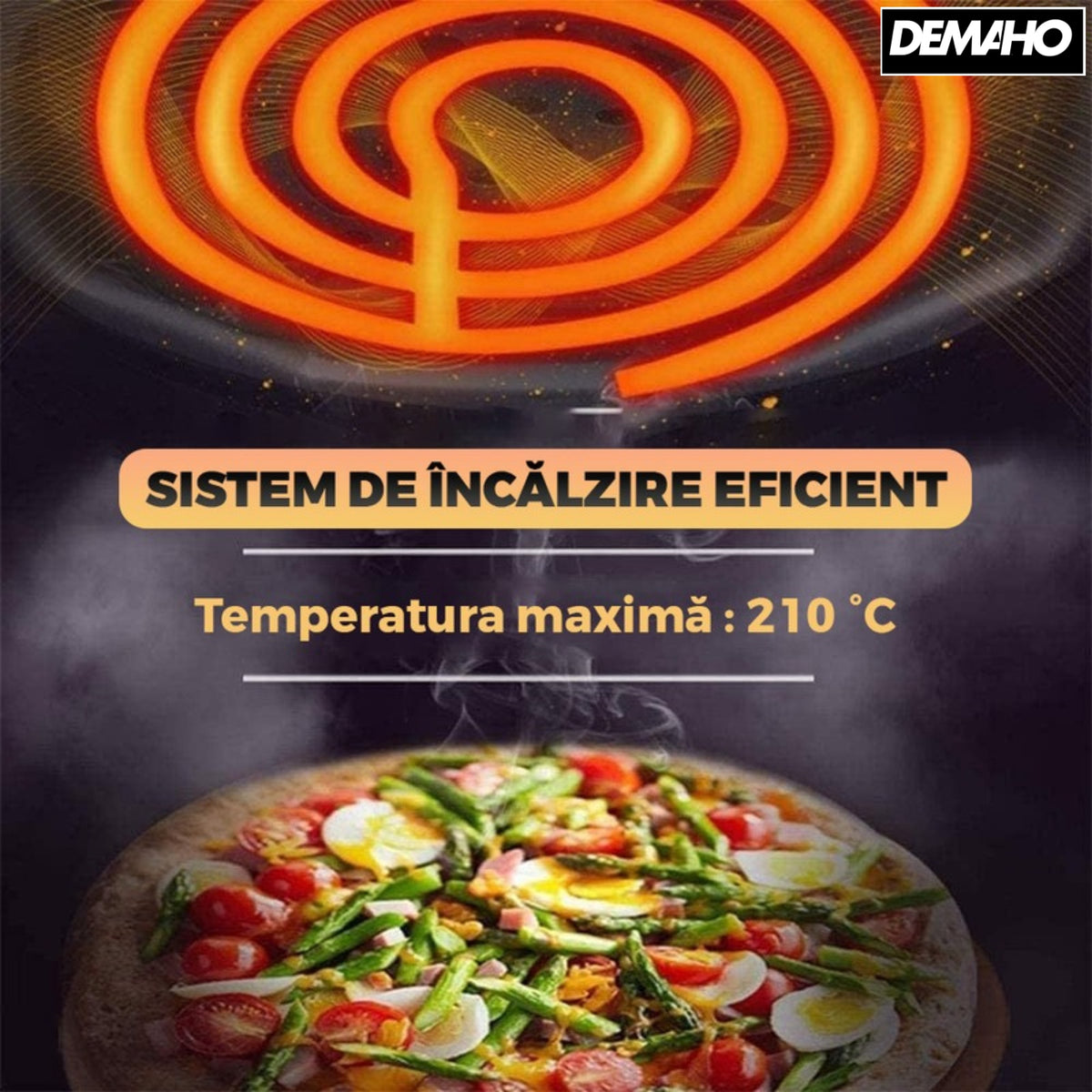 Friteuza cu aer cald fara ulei Air Fryer DEMAHO® , 100 hartii de copt cadou, tehnologie smart sensing, programe smart chef automate, afisaj digital, capacitate 6 L, tehnologie de eliminare a grasimii,
