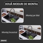 Chiuveta multifunctionala cu 2 cascade cu accesorii incluse, afisaj digital a temperaturii si robinet cascada, culoare negru grafit, dimensiune 750x460mm