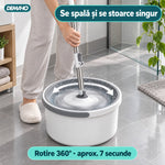 Set Mop Rotativ cu Auto-Spălare, Găleată cu Apă Curată și Murdară Separate, Stoarcere 360°, Mâner Telescopic din Inox, 2