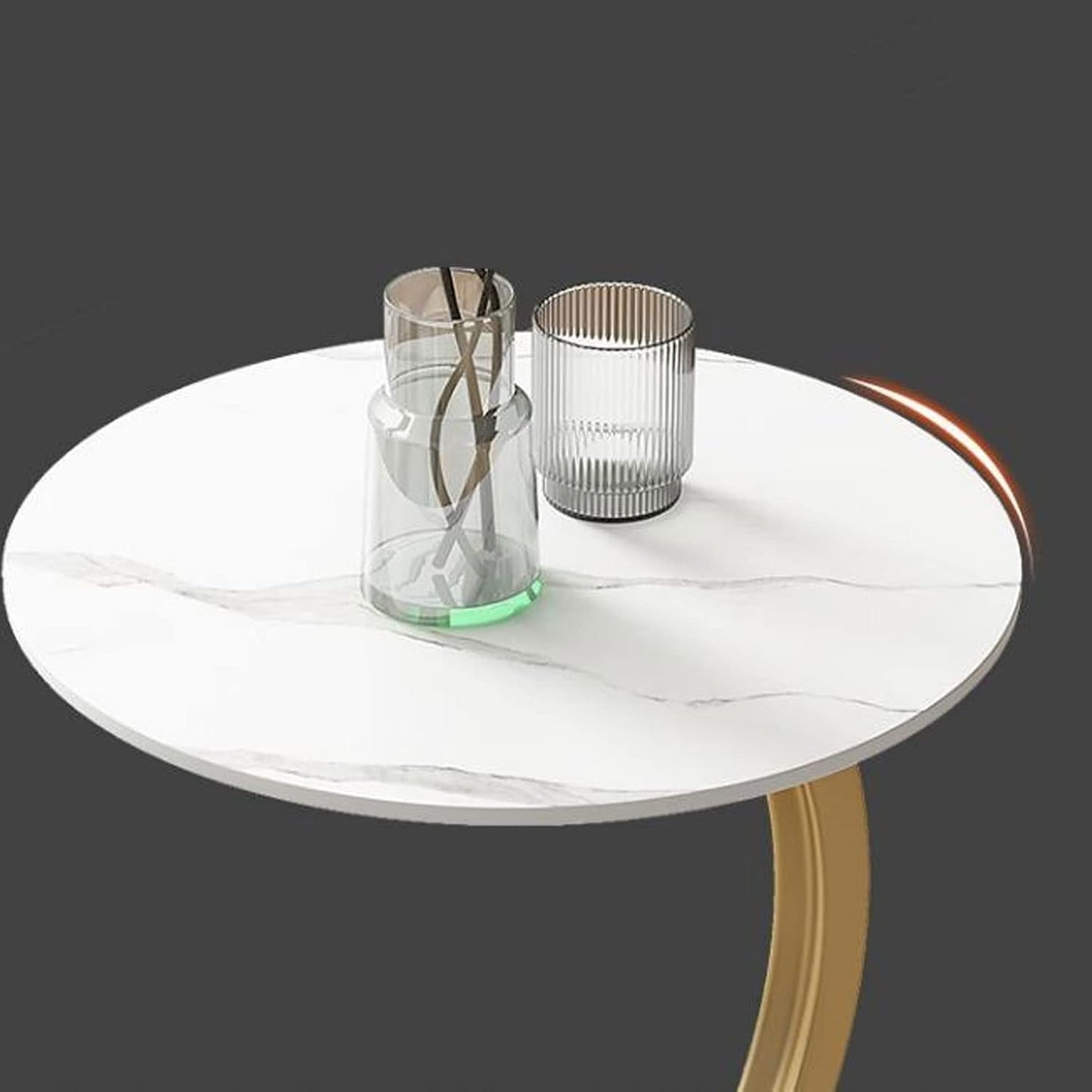 Masuta rotunda pentru Cafea, MDF cu Metal, Picior Curbat, 40×62.5 cm, Alb-Auriu