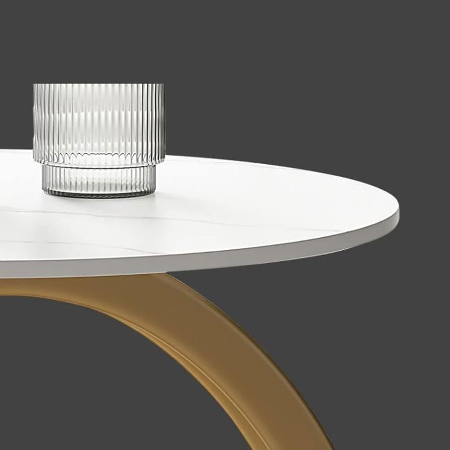 Masuta rotunda pentru Cafea, MDF cu Metal, Picior Curbat, 40×62.5 cm, Alb-Auriu