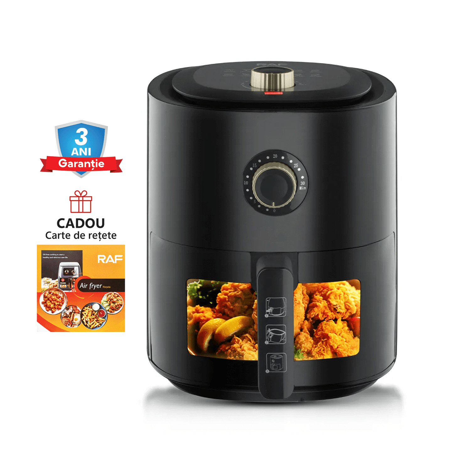 Air Fryer RAF-5332B - friteuza cu aer cald, fara ulei, capacitate 6L, 2400w, negru + CADOU CARTE DE RETETE - eSeller.ro - Inovăm pentru confortul tău