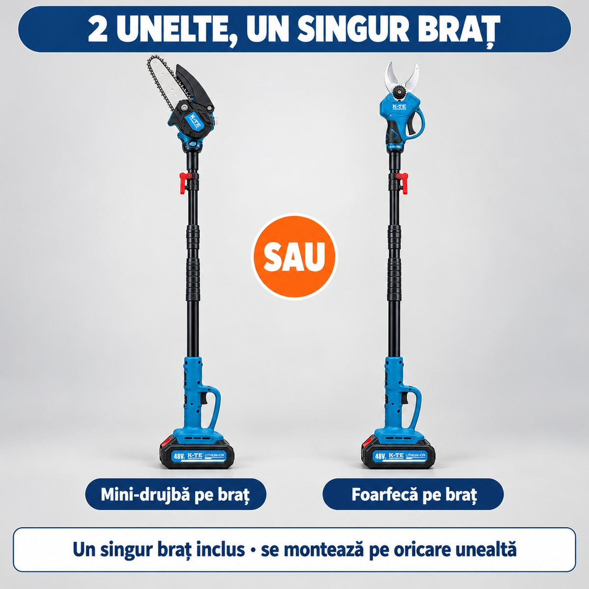 Set profesional mini-drujbă și foarfecă electrică cu braț telescopic