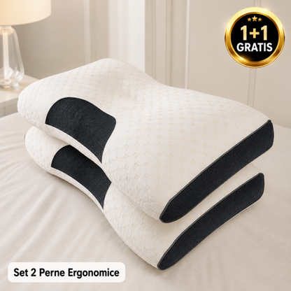 Set 2 Perne Ergonomice pentru Masajul Gâtului, Cuplu – Suport Cervical Reglabil, Husă Detașabilă Lavabilă, 40x65cm – 1+1 GRATIS