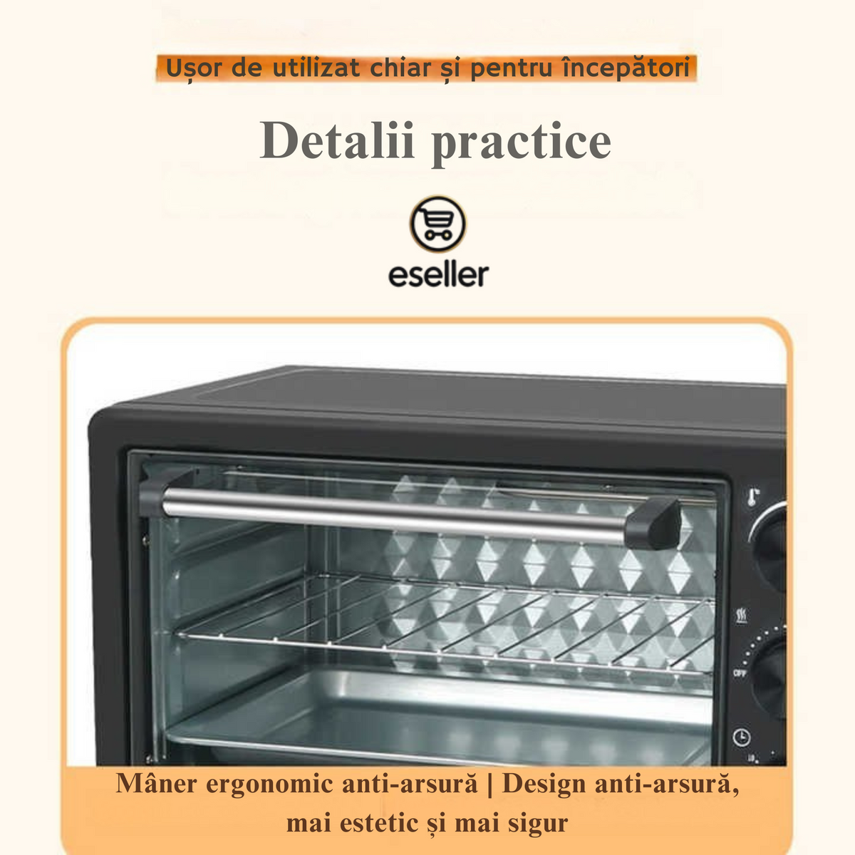 Cuptor Electric de Bucatarie 2600W – DEMAHO 48L, Tava de Copt, Gratar si Functie de Rotisor